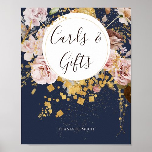 Modern Blush Floral  Navy Cards and Gifts Poster