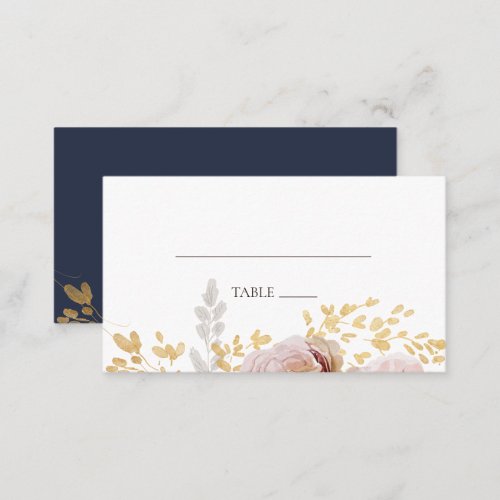 Modern Blush Floral  Navy Flat Wedding Place Card