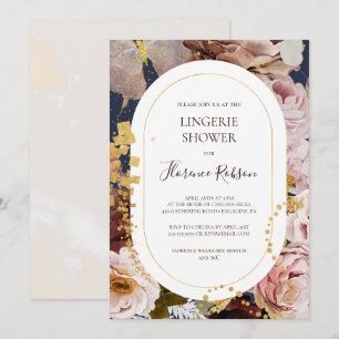 Modern Blush Floral Navy Lingerie Shower Invitation