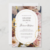 Modern Blush Floral | Navy Lingerie Shower Invitation (Front)