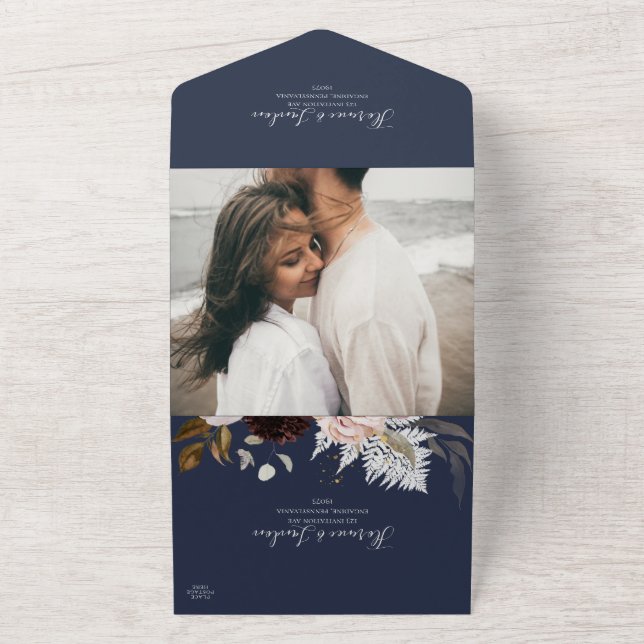 Modern Blush Floral | Navy Photo Seal And Send All In One Invitation (Outside)