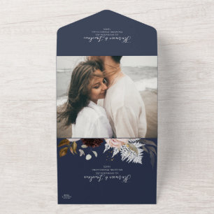 Modern Blush Floral Navy Photo Seal And Send All In One Invitation