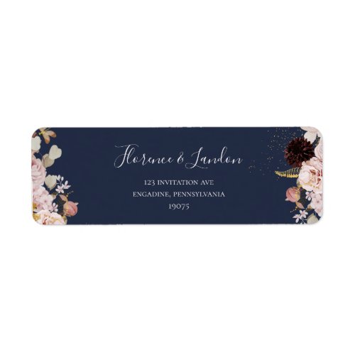 Modern Blush Floral  Navy Return Address Label