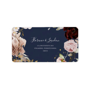 Modern Blush Floral Navy RSVP return address Label
