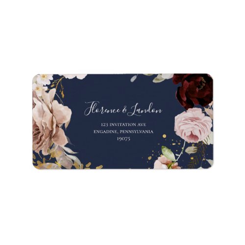 Modern Blush Floral  Navy RSVP return address Label
