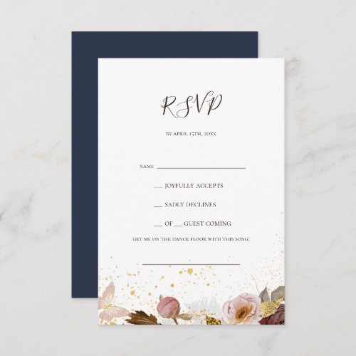 Modern Blush Floral  Navy Song Request RSVP Card