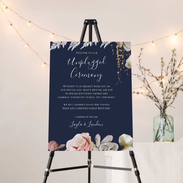 Modern Blush Floral | Navy Unplugged Ceremony Foam Board (In Situ (Stand))