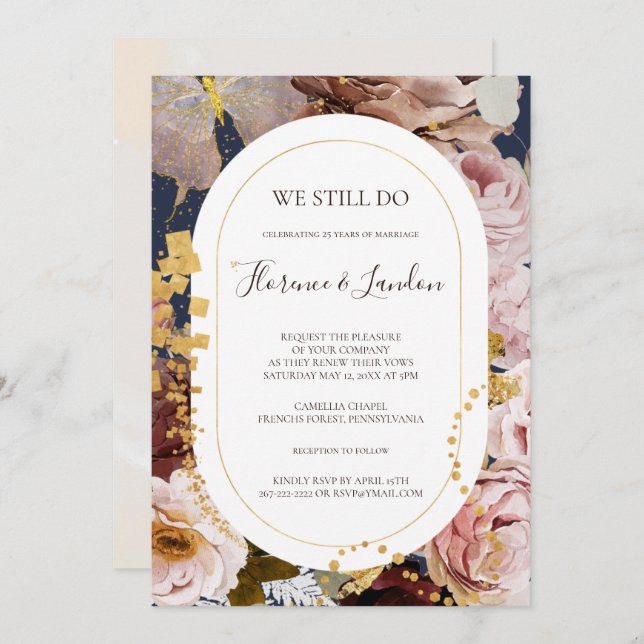 Modern Blush Floral | Navy We Still Do Invitation (Front/Back)