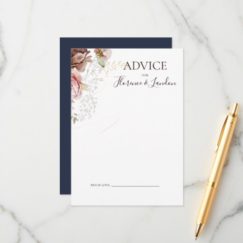 Modern Blush Floral  Navy Wedding Advice Card