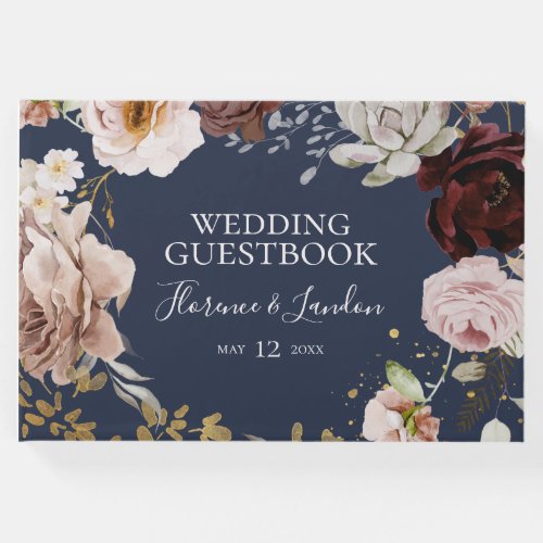 Modern Blush Floral  Navy Wedding Guest Book