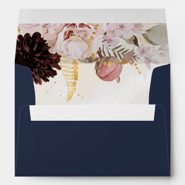 Modern Blush Floral | Navy Wedding Invitation Enve Envelope (Back (Bottom))