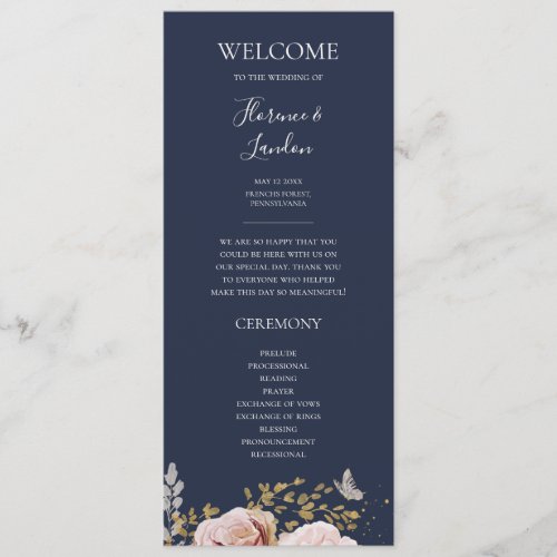 Modern Blush Floral  navy wedding program