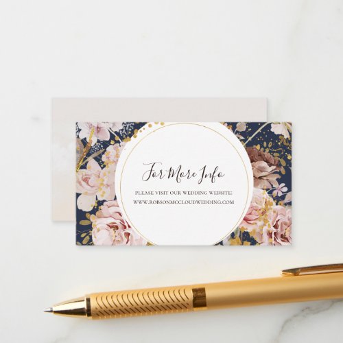 Modern Blush Floral  Navy Wedding Website Enclosure Card