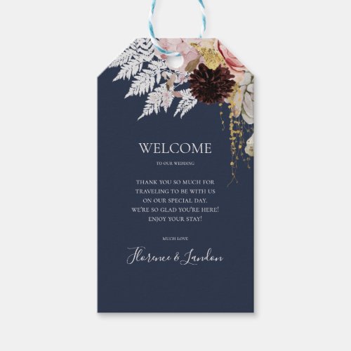 Modern Blush Floral  Navy Wedding Welcome Gift Tags