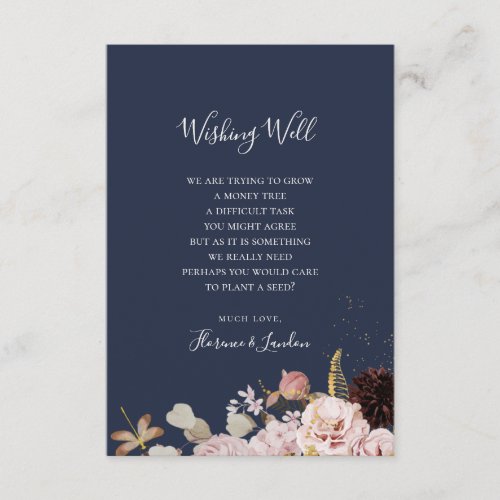 Modern Blush Floral  Navy Wedding Wishing Well Enclosure Card
