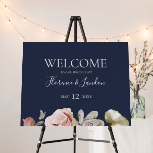 Modern Blush Floral  Navy Welcome Foam Board