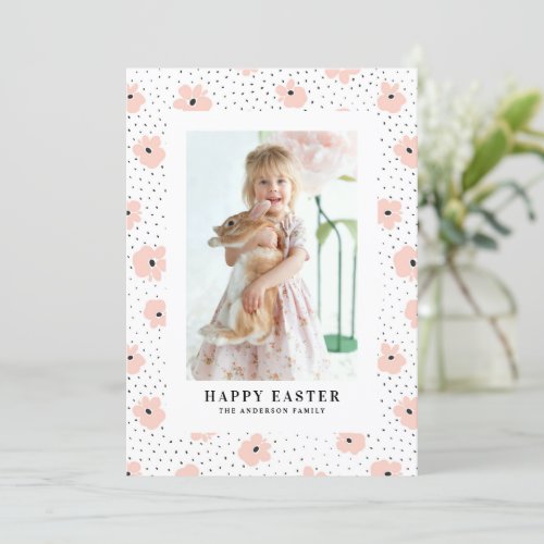 Modern Blush Floral Pattern Photo Happy Easter Holiday Card