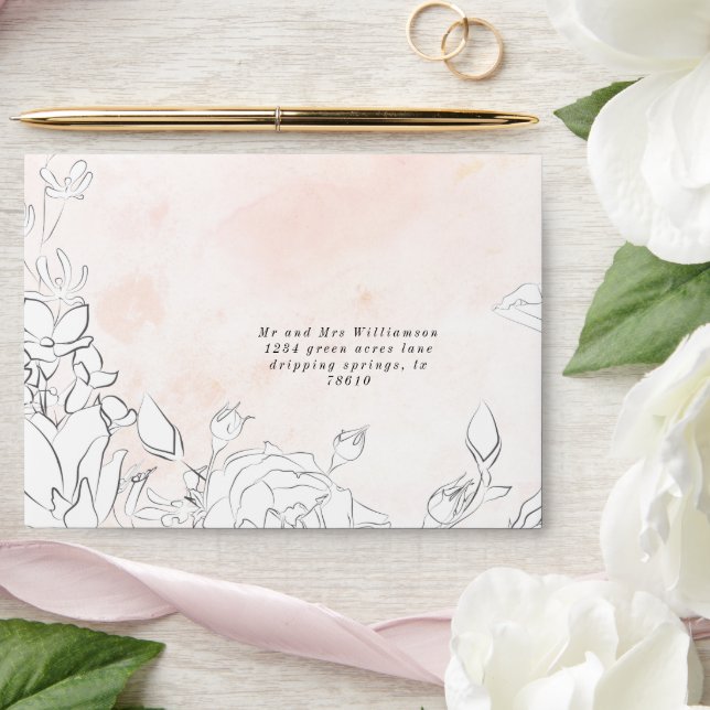 Modern Blush Floral Pre-Addressed Wedding Envelope (Wedding)