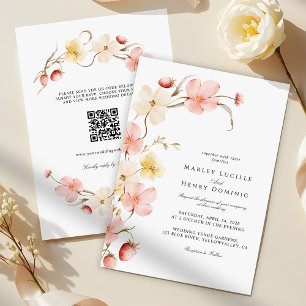 Modern Blush Floral QR Code All In One Wedding Invitation