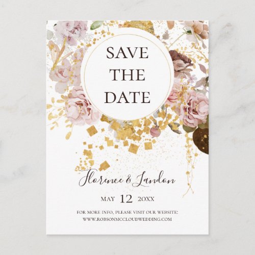 Modern Blush Floral  Save The Date Postcard