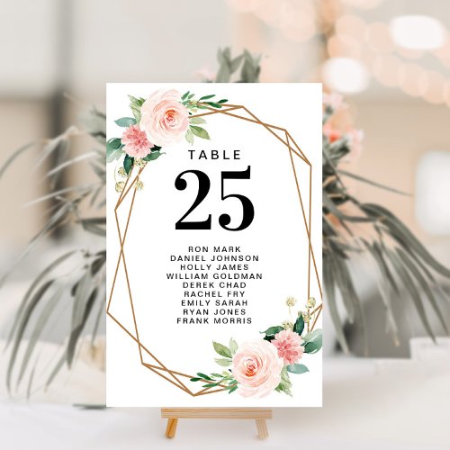 modern blush floral script table numbers