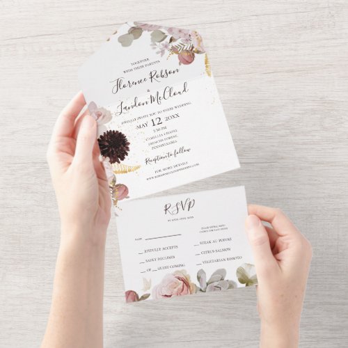 Modern Blush Floral  Seal And Send All In One Invitation