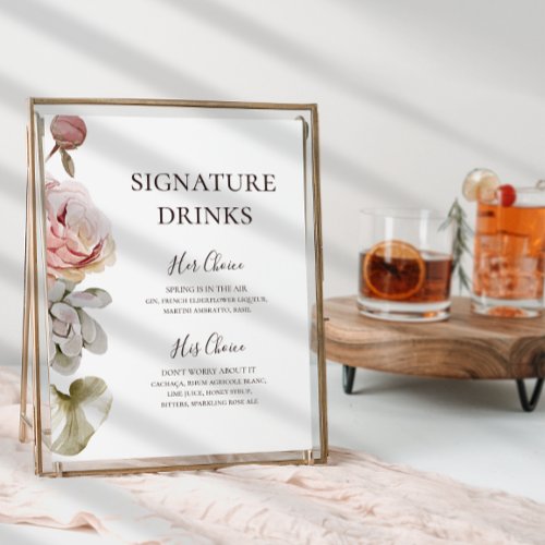 Modern Blush Floral  Signature Drinks Sign