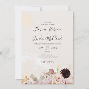 Modern Blush Floral Simple Casual Marble Wedding Invitation