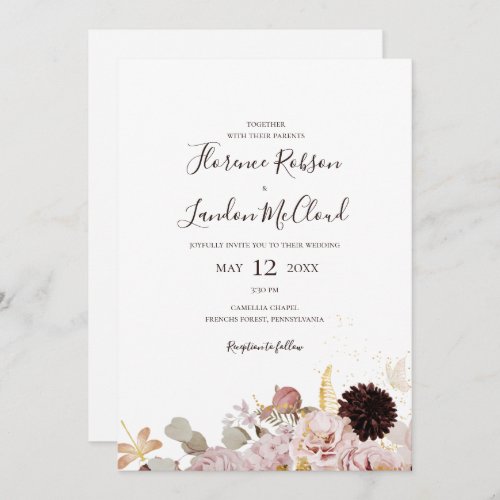 Modern Blush Floral  Simple Casual Wedding Invitation