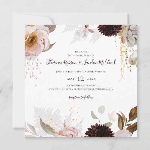 Modern Blush Floral  Square Wedding Invitation
