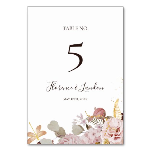 Modern Blush Floral  Table Number