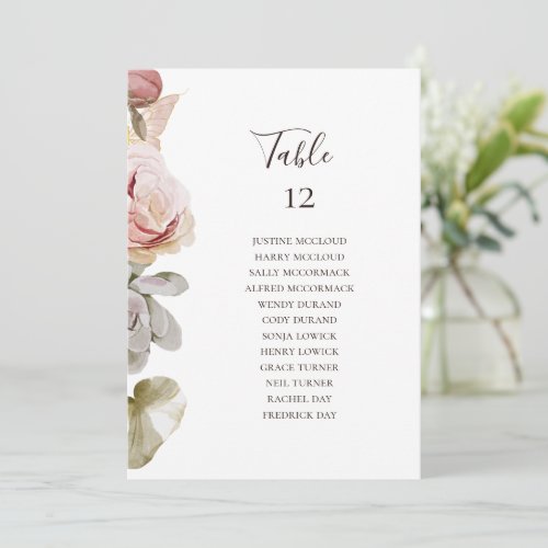 Modern Blush Floral  Table Number Seating Chart