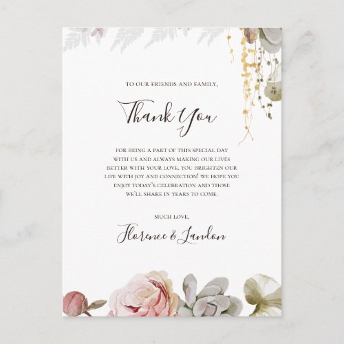 Modern Blush Floral  Thank You Reception Card