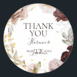 Modern Blush Floral | Thank You Wedding Favor Classic Round Sticker<br><div class="desc">This modern blush floral | thank you wedding favor classic round sticker perfect for your elegant boho luxury rose gold, sage green, blush pink wedding. Design features a gold foil frame or bouquet with rustic red peach spring peony, a classic whimsical watercolor succulent flower, greenery including fern and eucalyptus, with...</div>