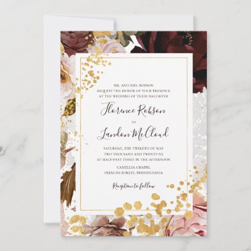 Modern Blush Floral  Traditional Frame Wedding Invitation