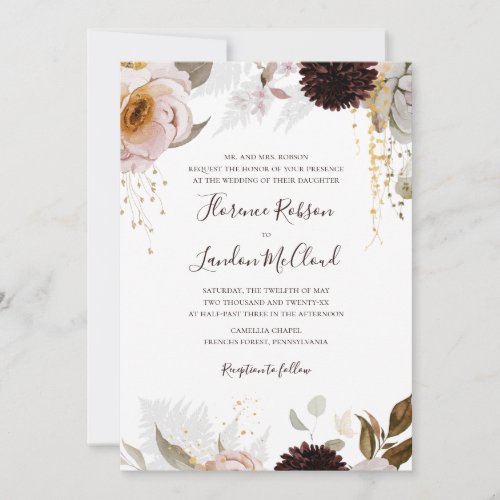 Modern Blush Floral  Traditional Wedding Invitation