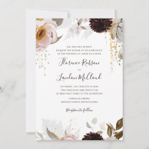 Modern Blush Floral Traditional Wedding Invitation