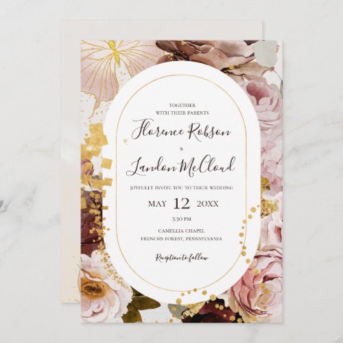 Modern Blush Floral Watercolor All In One Wedding Invitation