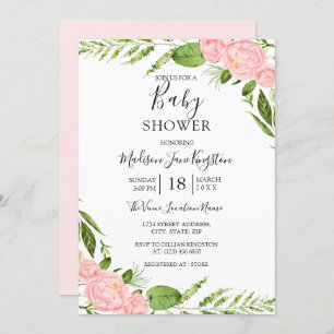Modern Blush Floral Watercolor Baby Shower Invitation