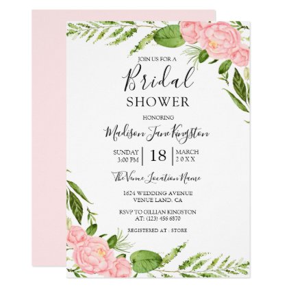 Modern Blush Floral Watercolor Bridal Shower Card