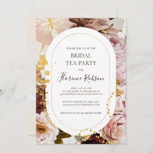 Modern Blush Floral Watercolor Bridal Tea Party Invitation