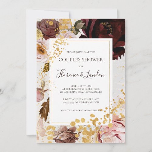 Modern Blush Floral  Watercolor Couples Shower Invitation