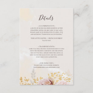 Modern Blush Floral Watercolor Details Enclosure Card