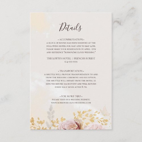 Modern Blush Floral  Watercolor Details Enclosure Card