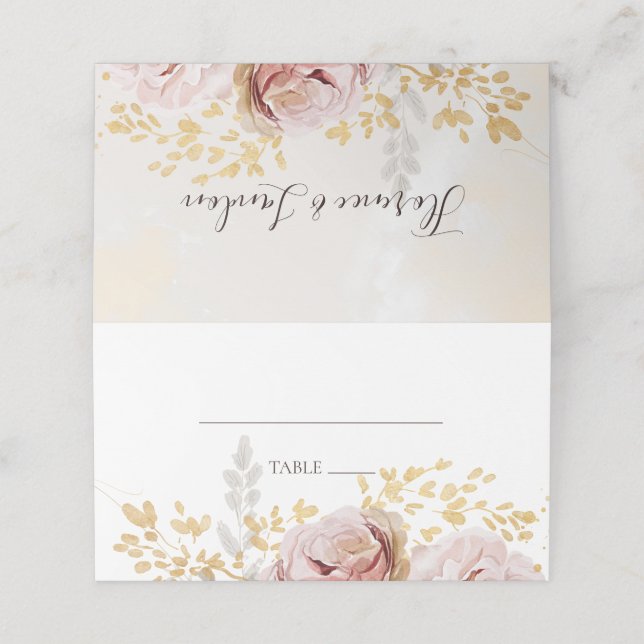 Modern Blush Floral | Watercolor Folded Place Card (Outside Unfolded)