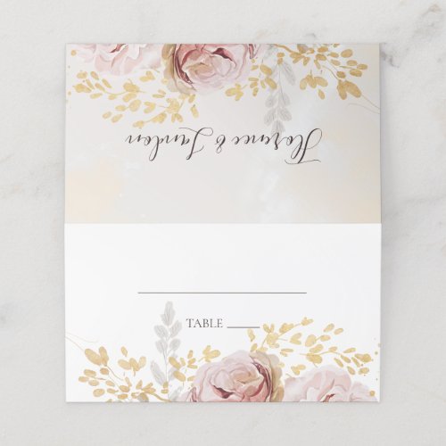 Modern Blush Floral  Watercolor Folded Place Card