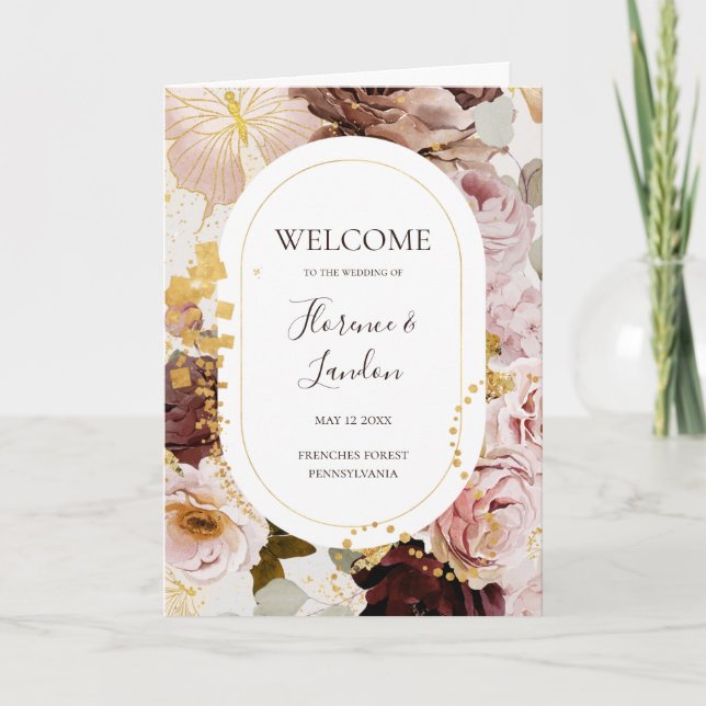 Modern Blush Floral | Watercolor Folded Wedding Program (Front)