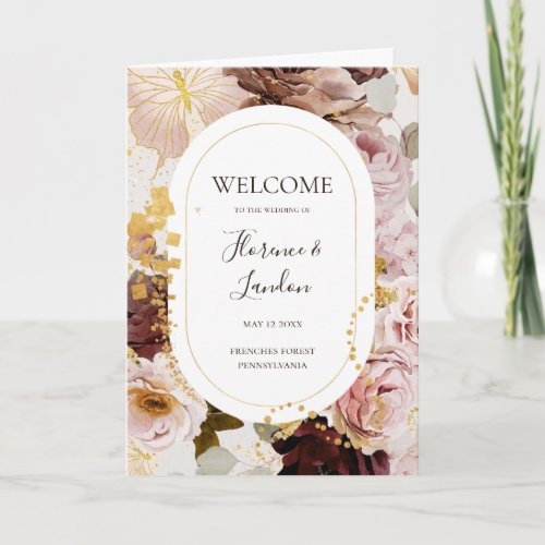 Modern Blush Floral  Watercolor Folded Wedding Program