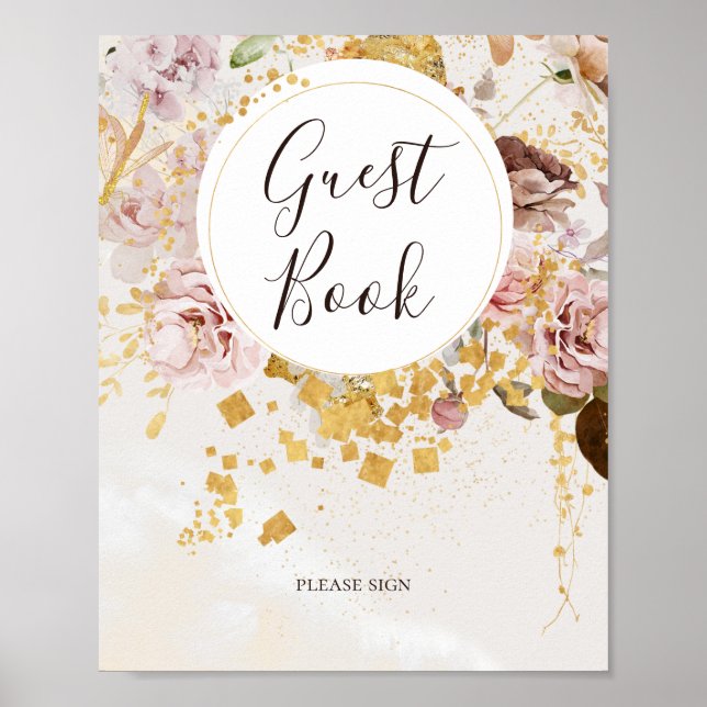 Modern Blush Floral Watercolor Guest Book Sign (Front)