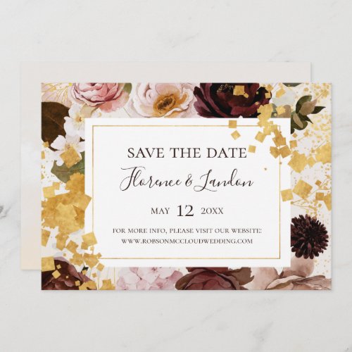 Modern Blush Floral  Watercolor Horizontal Save T Save The Date